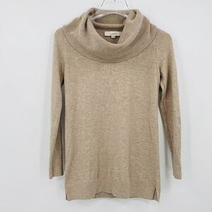 LOFT Size XXSP Oatmeal Tan Long Sleeve Cowl Neck Thin Knit Sweater